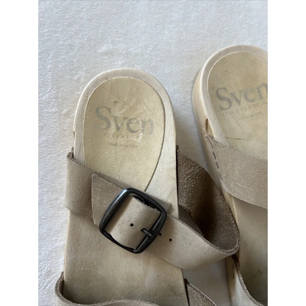 SVEN Original 2 Strap Slip-on Clog Low Flat Sandal Size 40 Beige Tan Nubuck